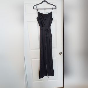 Sleeveless Spaghetti Strap Black Satin Jumpsuit Size XS (as brand new-used once)